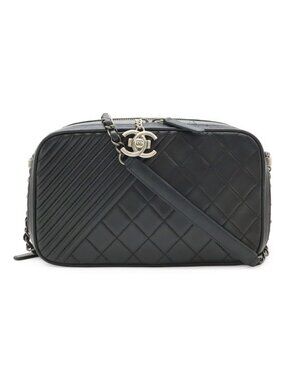 Chanel Boy Camera Bag Chain Pochette Quilted Leather Black
